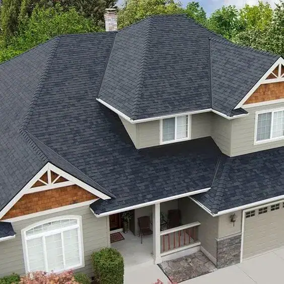 Architectural asphalt roofing shingles on a premium home in Tamil Nadu