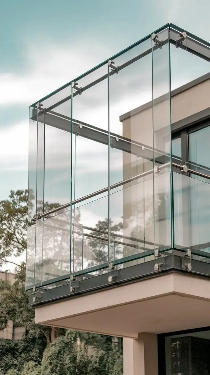 Structural spider glazing glass facade with glazed balcony